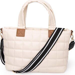 Women Large Quilted Crossbody Bag PU Leather Adjustable Strap Stylish Tote